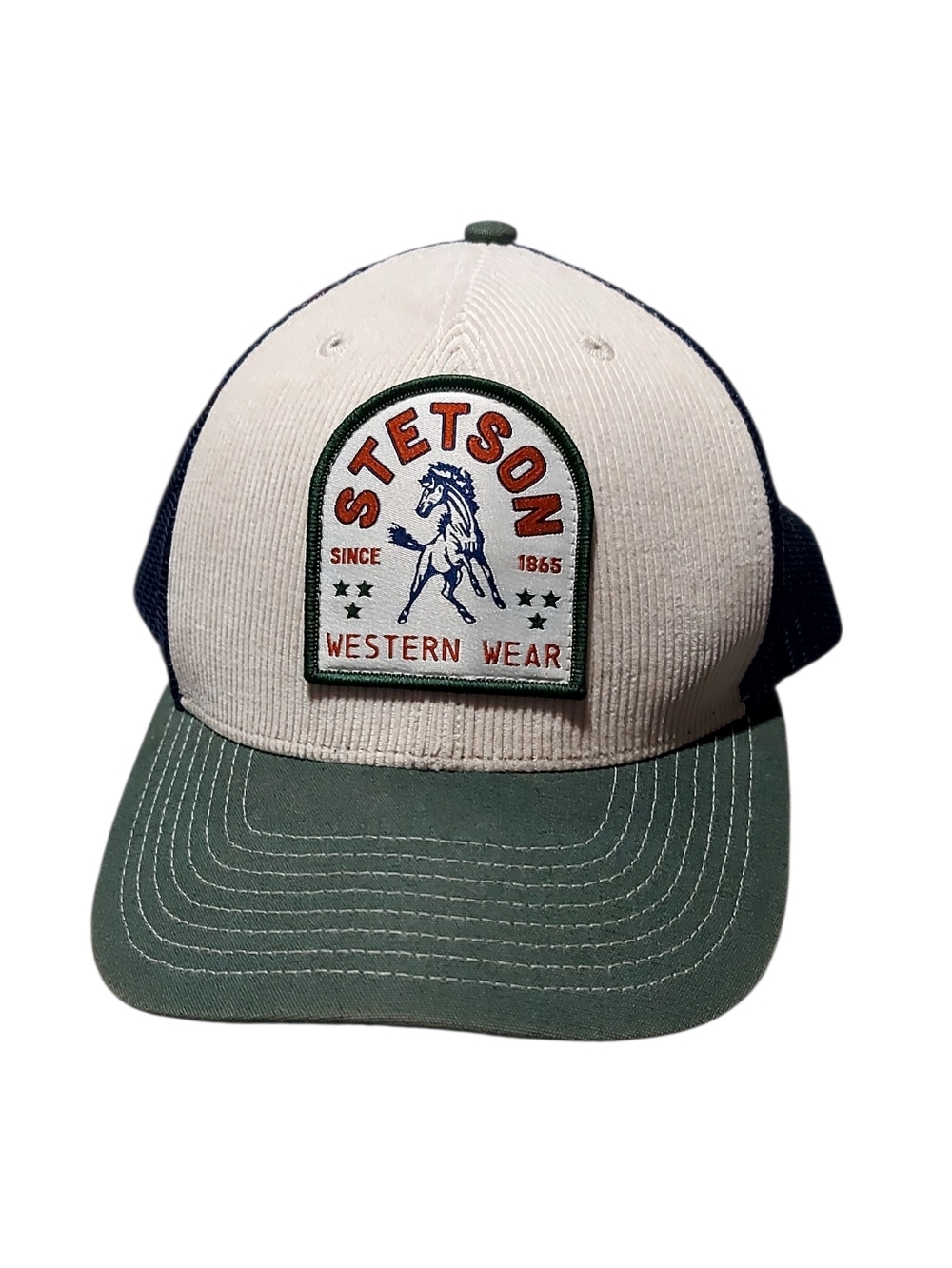 Stetson Two-Tone Green, Cream & Navy Western Patch Trucker Hat